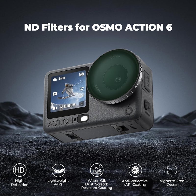 FreeWell مجموعة فلاتر ND8 و ND16 و ND32 و ND64 القياسية لكاميرا DJI Osmo Action 6 - أساسية للتصوير في ضوء النهار - Image 2